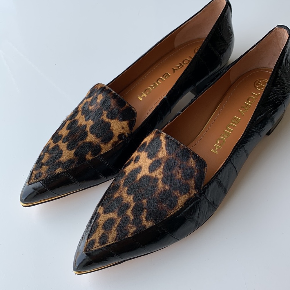 Tory Burch Lila Leopard Print Eel Flat Loafers